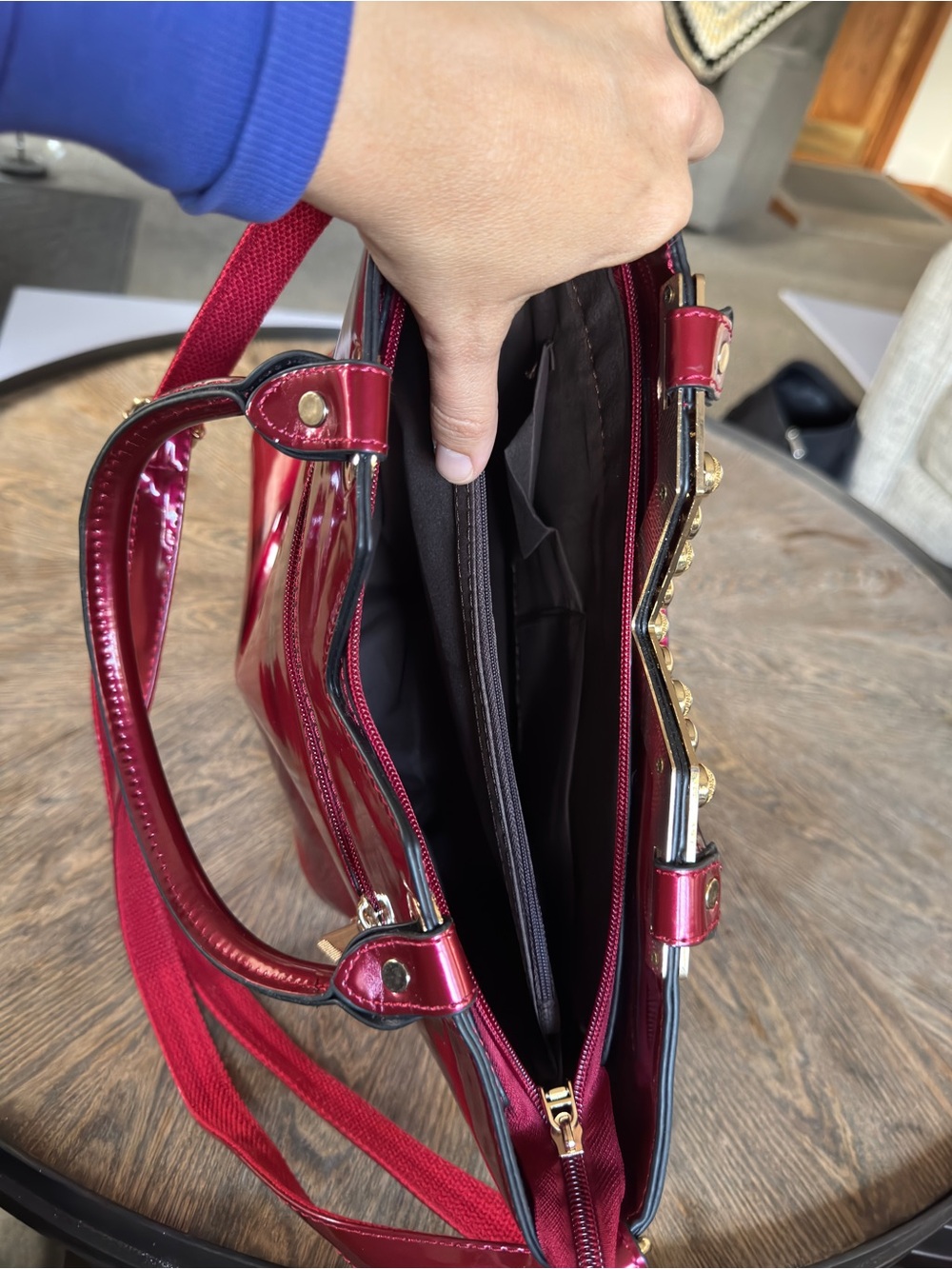 Cherry Red Faux Patent Sequin Floral Crossbody Y2K Vintage Glam Party Purse - Picture 7 of 12